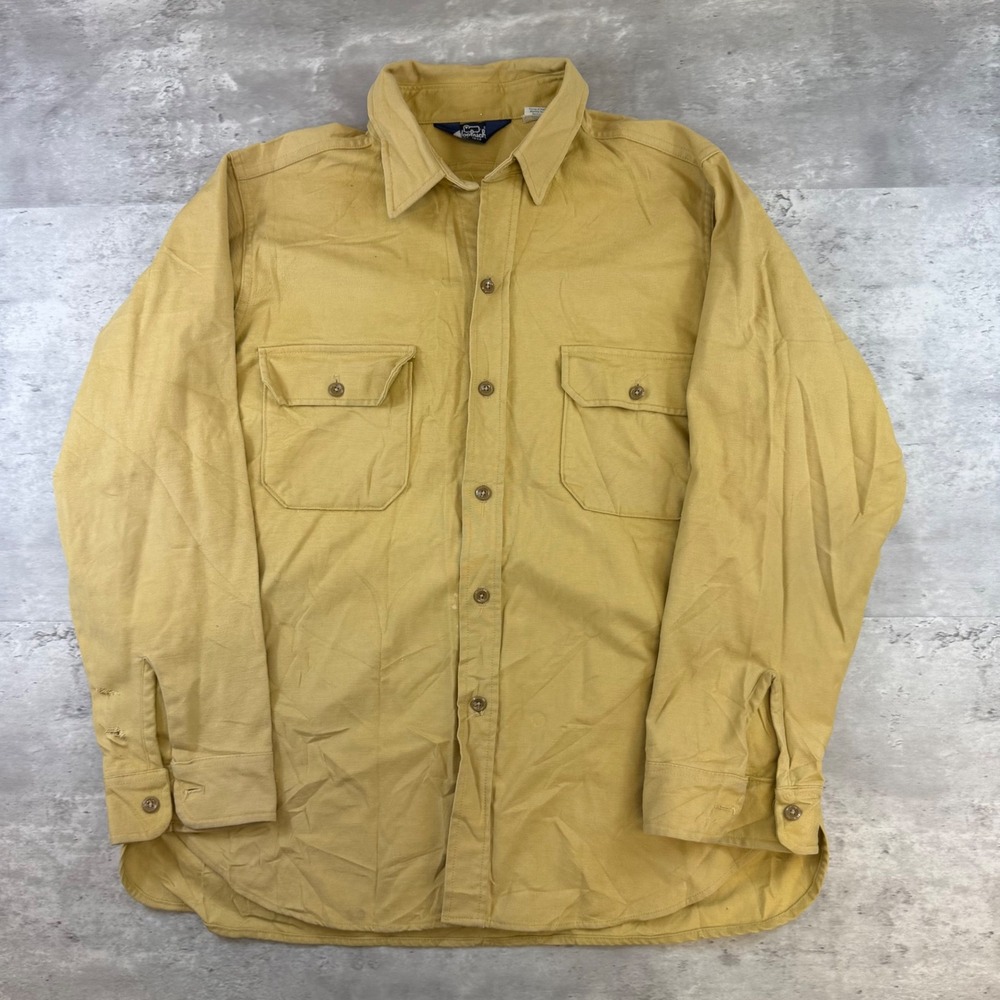 Vintage Woolrich Mens XL Yellow Cotton Canvas Work Shirt Made in USA 1572